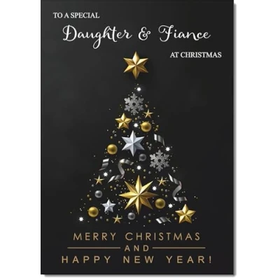 Image of doodlecards Daughter &amp; Fiance Christmas Card Black Abstract Tree Medium Size with Plain Envelope