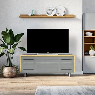 Image of ALPHASON Venice 1200 mm TV Stand Grey &amp; Oak, Silver/Grey,Brown