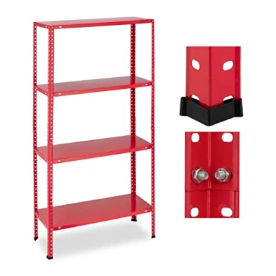 Image of Relaxdays Heavy Duty Shelving Unit, 90% steel 10% plastic, Red, 147.5 x 75.5 30.5 cm