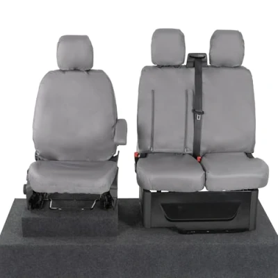 Image of UK Custom Covers To Fit Ford Transit (2013 2023) Tailored Heavy Duty Waterproof Front Seat (Single/Double WITH Pull Down Tray) Grey SC102G