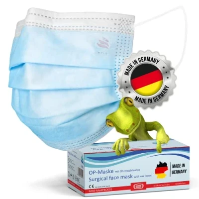 Image of kela®, 50 pcs. surgical face mask, OP Made in Germany, CE konform, DIN EN 14683 Typ IIR, BFE 99,88%, 3 layer, blue, immediately from stock