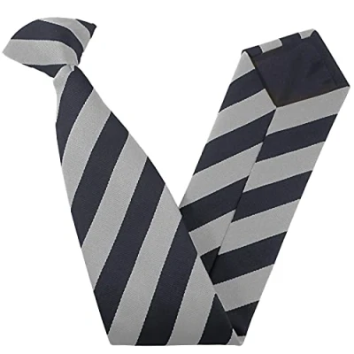 Image of Great British Tie Club Men&#039;s Adult Block Stripe Clip On Neck Ties (White &amp; Navy)