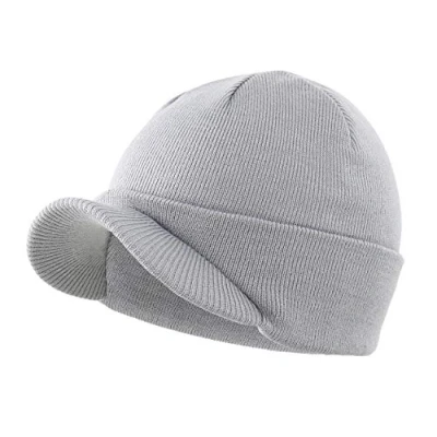 Image of Magracy Unisex Men&#039;s Warm Visor Beanie Outdoor Double Knit Hat with Peak Winter Light Grey