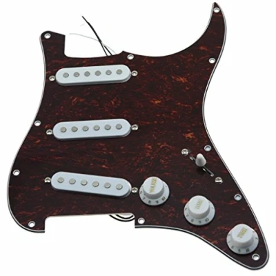 Image of KAISH Loaded American ST/Strat Style SSS Pickguard Prewired Pick Guard With Ceramic Pickups for Stratocaster/Strat Red Tortoise White Covers and Knobs