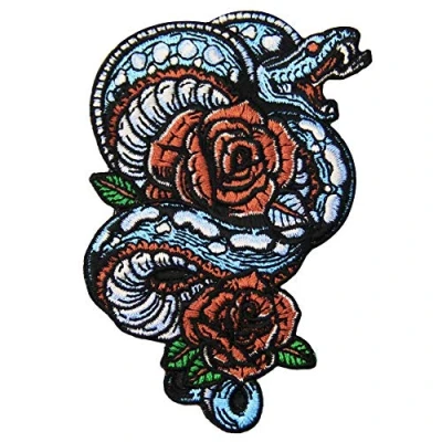 Image of Flower and Snake Patch Embroidered Badge Rose Applique Iron On Sew Emblem