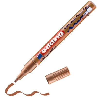 Image of edding 753 gloss paint marker calligraphy copper 1 nib 2.5 mm for glass, stone, plastic, paper waterproof, highly opaque bullet journals, hand lettering