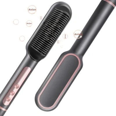 Image of LAYWVCO Ionic Hair Straightener Comb Straightening Brush, 9 Temperature Settings &amp; LED Screen, Brush for Women, Professional Tools Styling (Black)