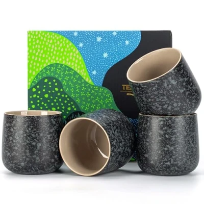 Image of TEANAGOO Ceramic Japanese Tea Cup, 7.2Oz / 205 ml, Charcoal Grey, H17, 4 Pcs/Box, Occupied Japan Cups, Chinese Asian Cups no Handles, Korean Cup