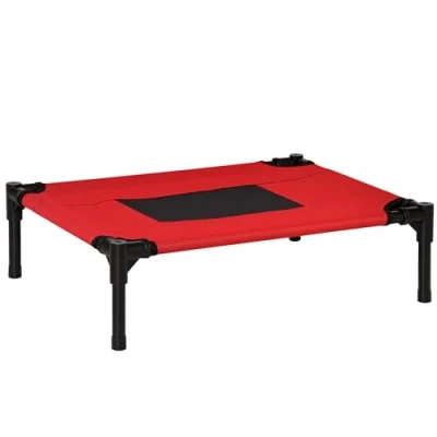 Image of PawHut Elevated Pet Bed Portable Camping Raised Dog w/ Metal Frame Black and Red (Small)