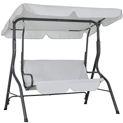 Image of CASARIA® Hollywood Canopy Swing Chair 2 Seater Weatherproof Rocking Bench with Roof and Backrest Non Slip Feet Outdoor Garden Patio Seat Up to 200kg Light Grey