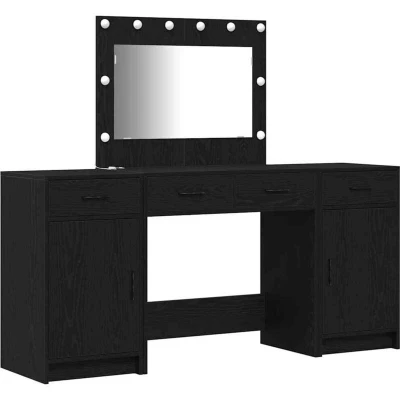 Image of vidaXL 3 Piece Dressing Table Set with LED in Black Engineered Wood