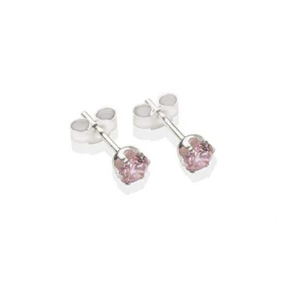 Image of Sterling silver 4mm Pink CZ crystal stud earrings. Gift box