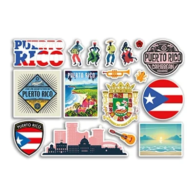 Image of A5 Sticker Sheet Puerto Rico Vinyl Stickers Country Landmarks Holiday Stamp Summer Map Flag Travel City Luggage Scrapbooking #79025