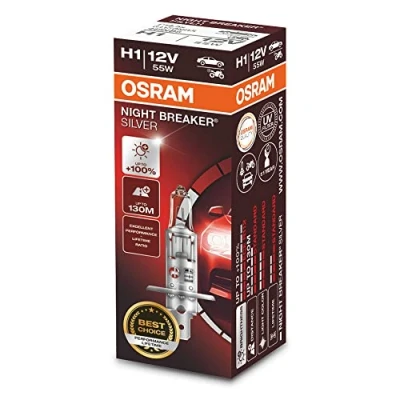 Image of OSRAM NIGHT BREAKER SILVER H1, +100 percent more brightness, halogen headlamp, 64150NBS, 12 V, passenger car, folding box (1 lamp)