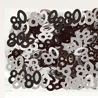 Image of 14g Black &amp; Silver 80th Birthday Confetti Foil Metallic Glitz Table Scatter Sprinkles Age Bday Party Decorations