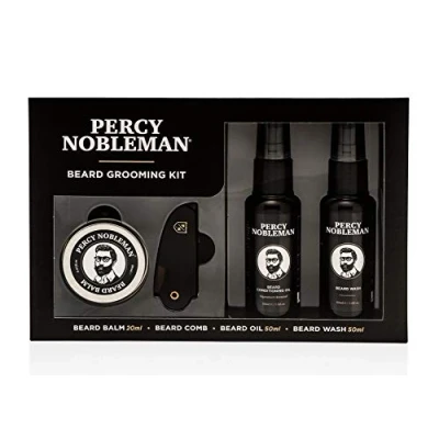 Image of Percy Nobleman Beard Grooming Kit. a Men&#039;s Gift Set Containing Signature Scented Oil 50ml. Wash Balm 20ml. Comb.