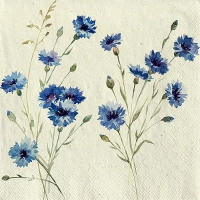 Image of 20 Napkins Recycled Paper Flowers Garden &amp; Nature Blue Cornflowers as Table Decoration with Motif Also for Decoupage and 33 x cm