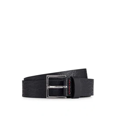 Image of HUGO Mens Giove S Log All Sz30 Italian leather belt with handwritten logos