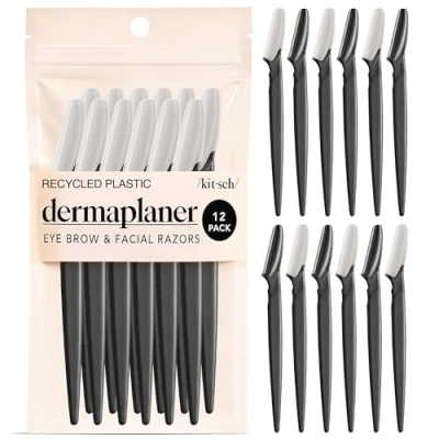 Image of Kitsch Dermaplaning Blades for Face Razor Women Eyebrow &amp; Shaver Facial Hair Removal Dermaplane Face, 12 pc (Black)
