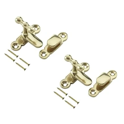 Image of TERF® Showcase Type Catch Polished Brass 40mm Door Turn Catches Cupboard Cabinet Wardrobe Latch Lock Gate Shed Rabbit Hutch Thumb Button with Fixing Screw Pack of 2