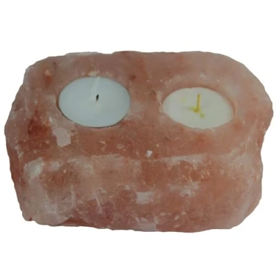 Image of Himalayan natural salt candle holder with 2 holes