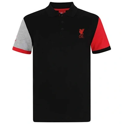 Image of Liverpool FC Official Football Gift Mens Contrast Sleeve Polo Shirt Black Medium