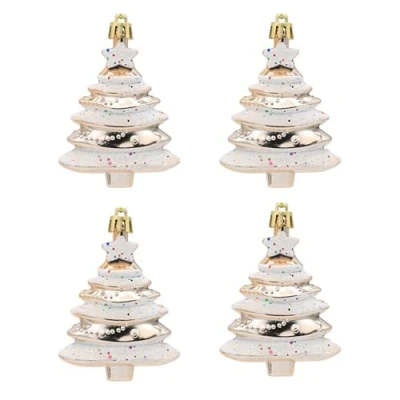 Image of 4 Pieces Christmas Tree Hanging Decorations Glitter Baubles Ornaments Pendants 9 x 6 CM, Champagne Gold
