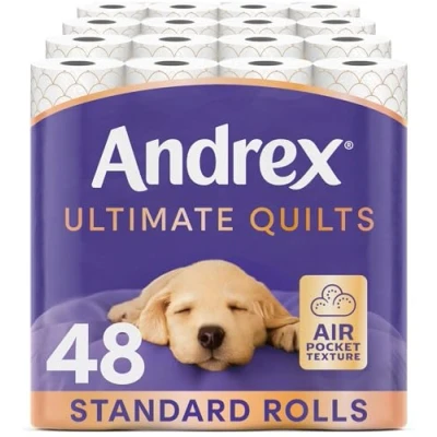 Image of Andrex Ultimate Quilts Toilet Paper 48 Rolls, Air Pocket Technology for Soft, Thick Sheets Bulk Pack of Quilted FSC Certified