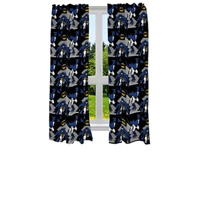 Image of Franco Kids Room Window Curtains Drapes Set, 82 in x 63 in, Batman