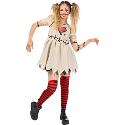 Image of Funidelia Voodoo Doll Costume for woman Horror, Dolls, Marionettes &amp; Puppets adults accessory fancy dress props Halloween, carnival parties Size XXL White