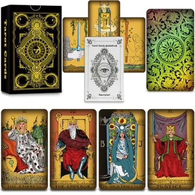 Image of Smoostart Holographic 78 Tarot Cards with Guidebook, Classic Deck for Beginners and Professional Player Future Telling Game Gold Rimless Design