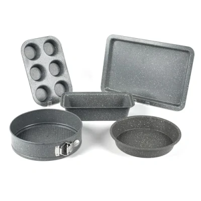 Image of Salter COMBO 3316 Marblestone Bakeware Set 5 Piece with Baking Tray, Cake Tin, Springform Cheesecake Pan, Muffin Loaf Bread Non Stick, Carbon Steel, Oven Pans, Easy Clean, Grey