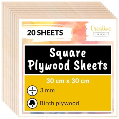 Image of Creative Deco 20 x Square Birch Plywood Sheets 300 3mm Baltic Wood Ply Perfect Laserable Board DIY Home Decor Arts Craft Painting Laser Cutting CNC Scroll Saw Stenciling Pyrography
