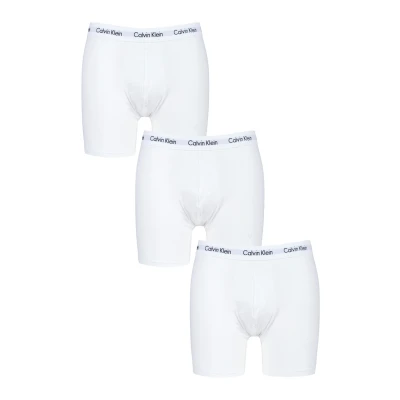 Image of 3 Pack White Cotton Stretch Longer Leg Boxer Brief Shorts Men&#039;s Medium Calvin Klein