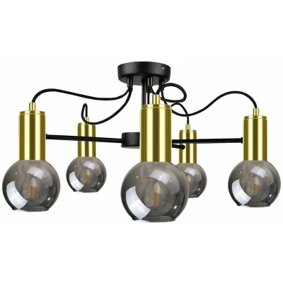 Image of Liv Multi Arm Semi Flush Ceiling Light Black, Gold, 60cm, 5x E27