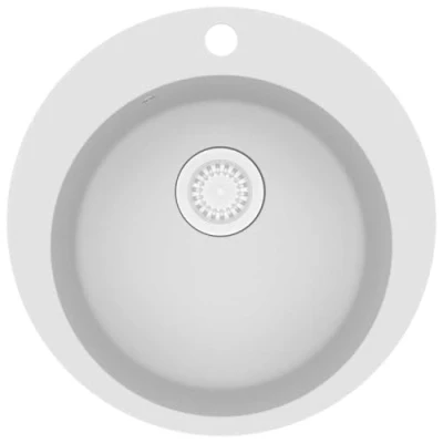 Image of vidaXL Granite Kitchen Sink User Friendly Assembly, High Heat and Scratch Resistance, Easy Cleaning, Includes Basket Strainer, White