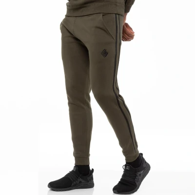 Image of Enzo EZJG582T Mens Joggers Striped Tracksuit Jogging Trousers Casual Sport Fitness Gym Fleece Sweatpants (Khaki, M, m)