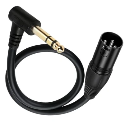 Image of Halokny XLR to 1/4 Cable, 90 Degree 6.35mm (1/4 Inch) Mono TRS Plug Male 3 pin Balanced Microphone Stereo Audio Converter Adapter 50cm/1.6Feet (XLR TRS)