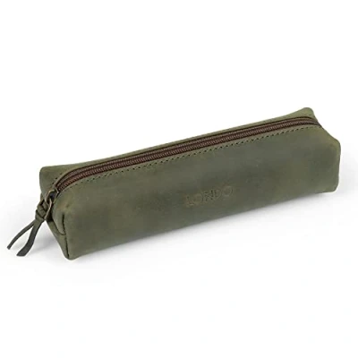 Image of Londo Genuine Leather Zipper Pen, Pencil &amp; Cosmetic Case Pouch Stationery Bag