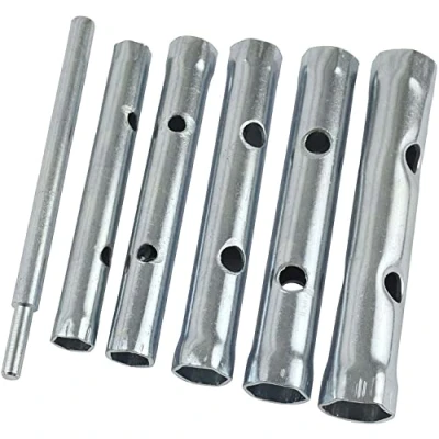 Image of Dunnet Tools 6 Piece Tubular Box Wrench Set 10 19mm Tube Bar Spark Plug Spanner Metric Tool Mechanic Plumber Repair Professional Heavy Duty