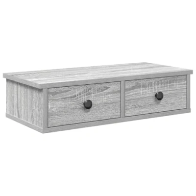 Image of vidaXL wall shelf 60x25x15 cm engineered wood grey sonoma with drawers functional floating storage for living room/bedroom