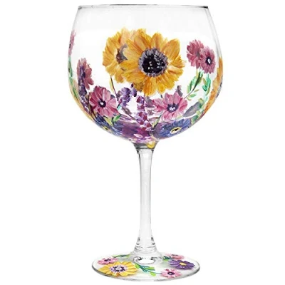 Image of The Leonardo Collection Hand Painted Sunflower Gin Glass by Lynsey Johnstone with Gift Box, Multicoloured, JNS_475169