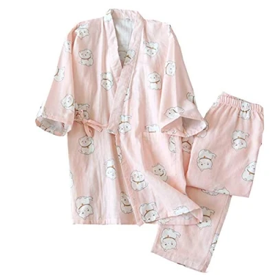 Image of Pure Cotton Womens Japanese Kimono Pajamas Suit Size L A8