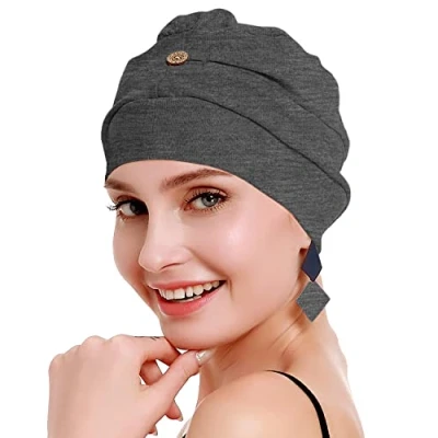 Image of osvyo Bamboo Chemo Turbans for Women Cancer Hairloss hat Cotton Lightweight Headwear Sealed Packaging Dark FLECKING Gray