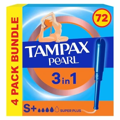 Image of Tampax Pearl Tampons, Super Plus With Applicator, 72 Tampons (18 x 4 Packs), Leak Protection And Discretion, Absorbent