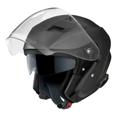 Image of Sena Outstar S Bluetooth Integrated Open Face Helmet with Intercom &amp; Smartphone Connectivity (Matte Black, L)