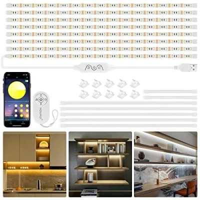 Image of Tunable White LED Strip Lights, 8pcs X 0.5m Dimmable 2700K 6500K Light with Remote &amp; App Control, Flexible USB Under Cabinet Lights Kit For Kitchen Desk Mirror Shelf Daylight Warm 4m