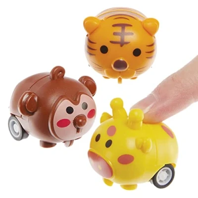 Image of Baker Ross FX662 Jungle Animal Pull Back Racers Pack of 6, Racing Toys for Kids Party Bags