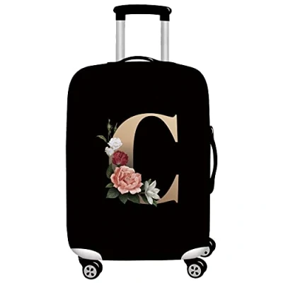 Image of Initial Letter Printed Design Travel Trolley Case Cover Protector Washable Suitcase Luggage Storage Covers for 18 28 inch (XL (29 32 Luggage), gold C)