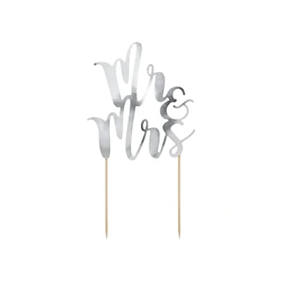Image of PartyDeco Topper Mr And Mrs for Wedding Cake, Silver Colour